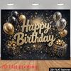 2D Flat Printing Black Gold Glitter Happy Birthday Party Photo Booth Background Cloth