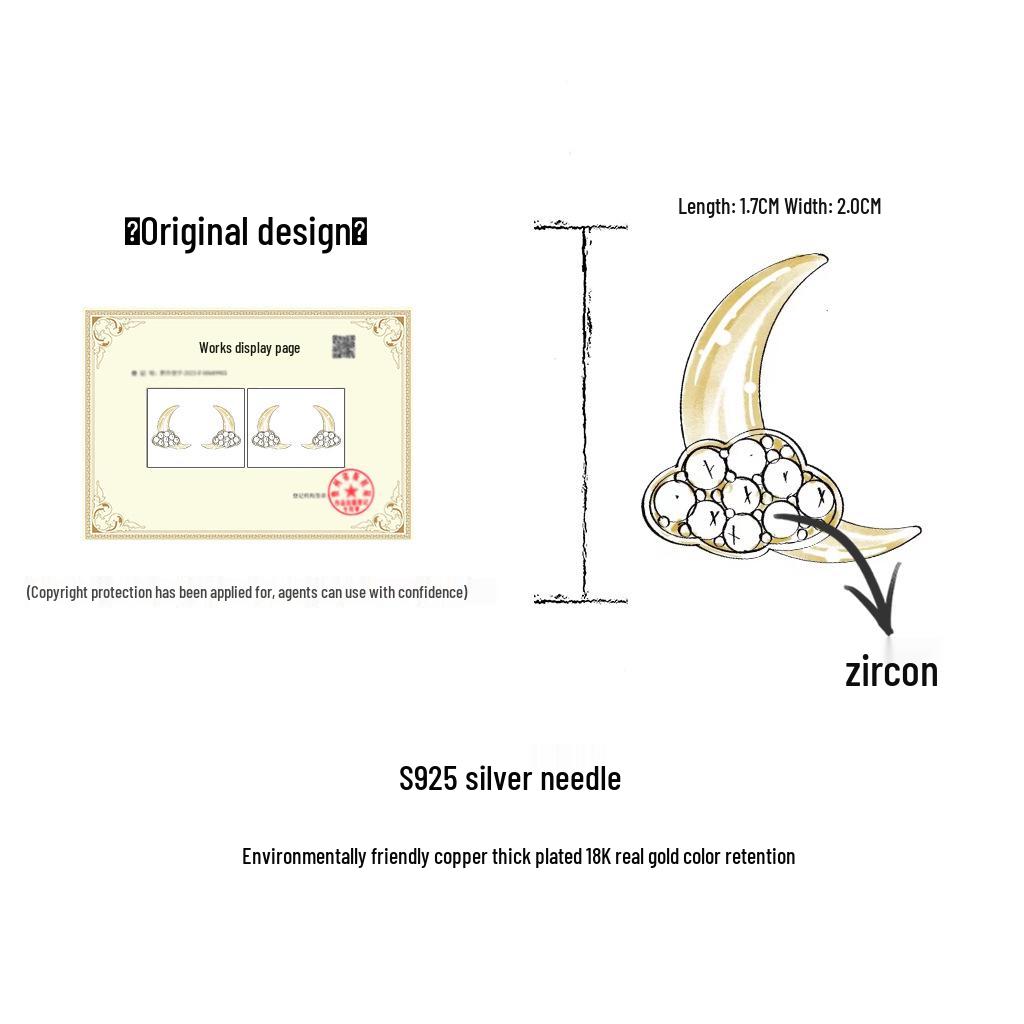 18k Gold-Plated Star, Moon & Cloud Cubic Zirconia Stud Earrings - Elegant High-End Fashion for Women