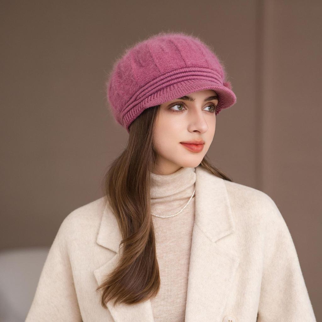 New Rabbit Fur Hat for Women Plus Velvet To Keep Warm Grandma Ear Protector Wool Knitted Hat for Middle Aged and Elderly Mothers