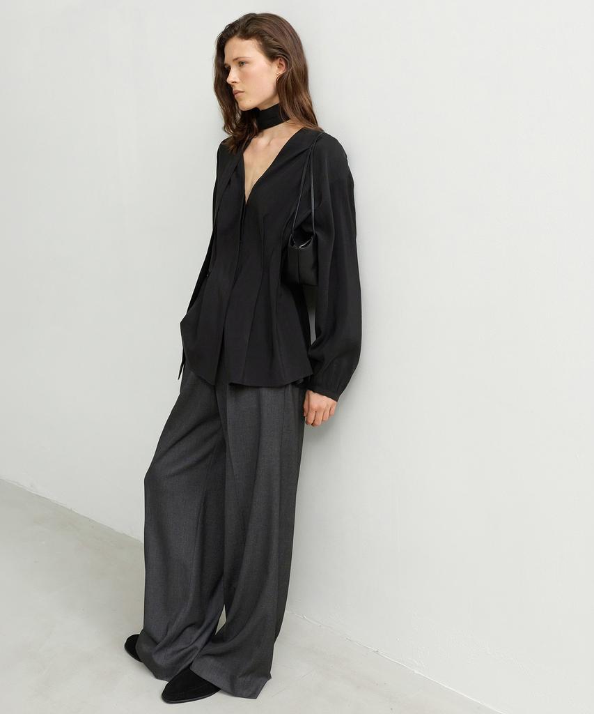 LEVAR Flowing V-Neck Blouse - Black