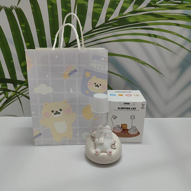 Soft Sleeping Cat Night Light: Adjustable 3-Level Eye Protection, Ideal for Bedside and Breastfeeding.