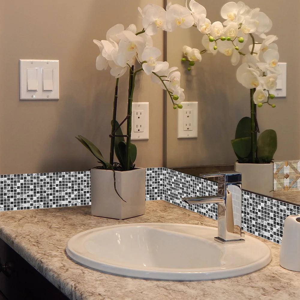 10pcs/set 10/15/20/30cm Flat Marble Mosaic Hard Tiles Wall Sticker Kitchen Bathroom Floor Diagonal Decor Wallpaper PVC Art Mural