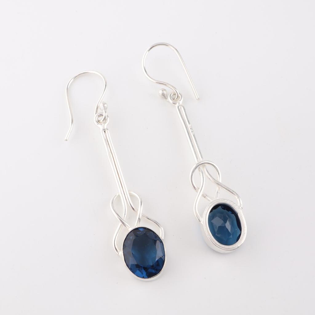 London Blue Topaz Gemstone 925 Sterling Silver Jewelry Handmade Earrings 1.76" EE-171-9