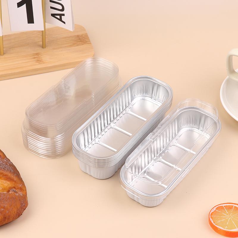 10Pcs Mini Loaf Baking Pans With Lids Rectangle Aluminum Foil Baking Box Cake Pan Muffin Liners Cups Baking Tray Bakeware