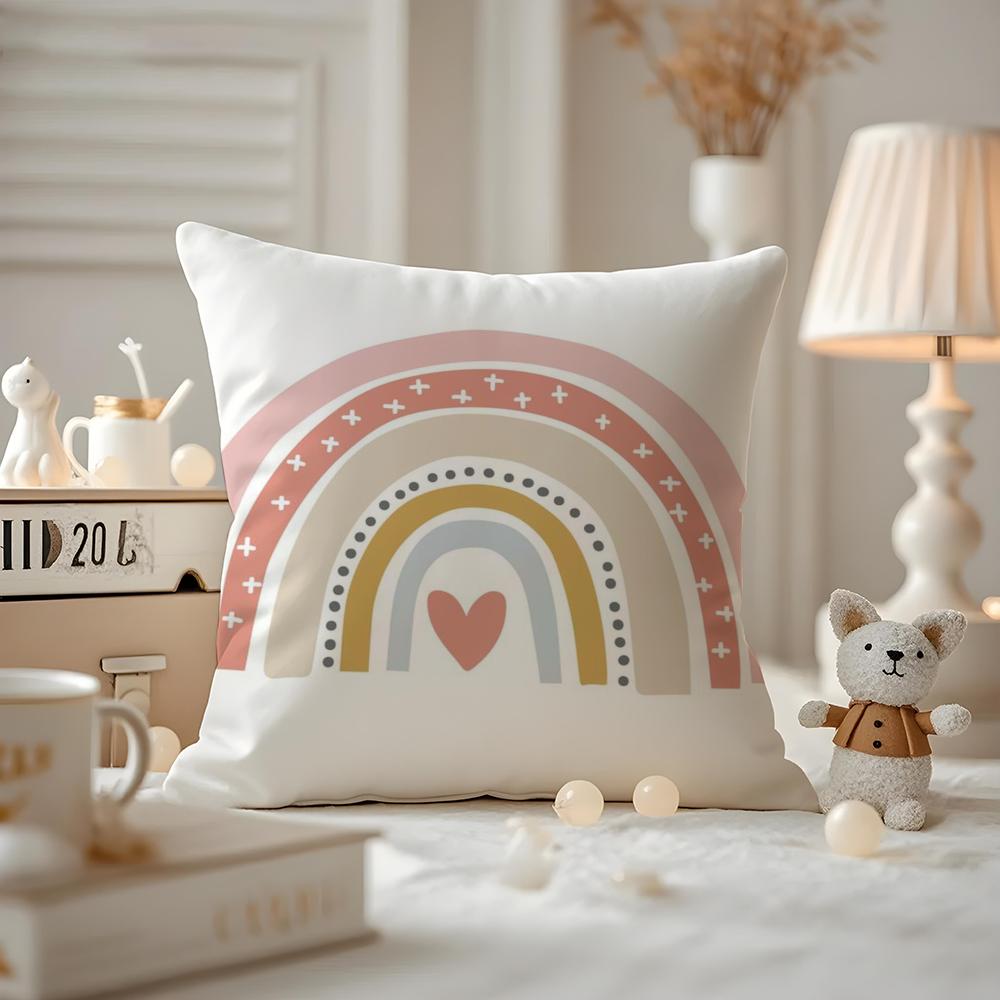 Rainbow Print Cushion Cover Antidustmite Pillowcase Invisible Zipper Silky Short Plush Sofa Cushion Cover