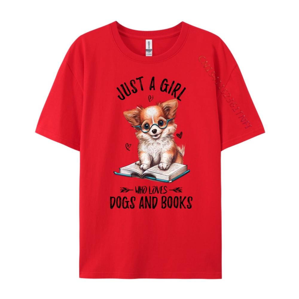 

Just A Girl Who Loves Dogs And Books Puppy Pet Art Shirts Unisex Graphic Tshirt National Flag Day Casual S