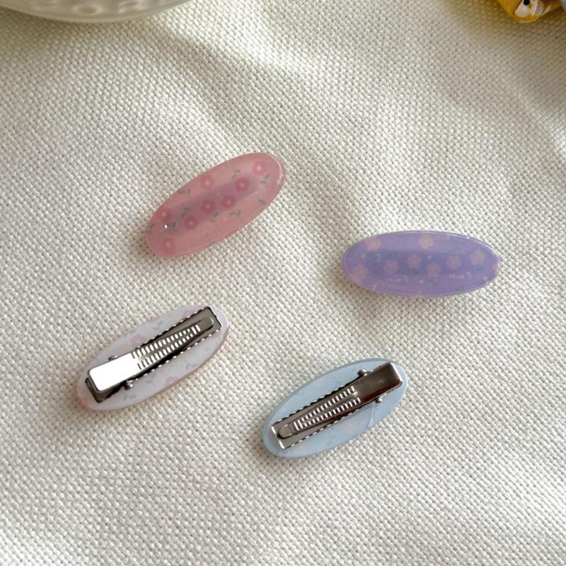 Korean Floral Hair Clip Women Fresh Cute Oval Duckbill Clip Versatile Side Clip Hair Accessories