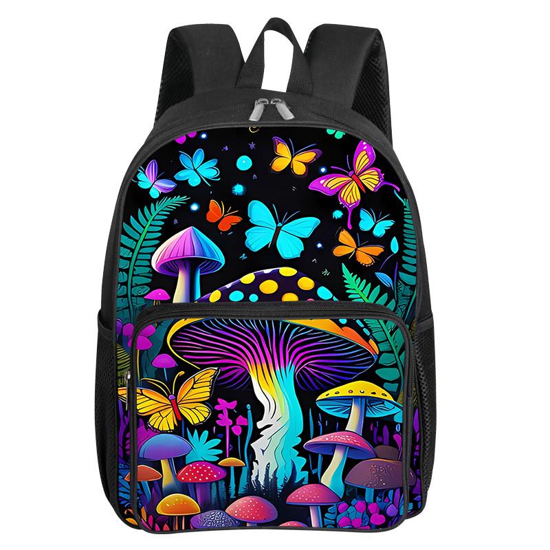 Jungle Paddestoelen Patroon Vierkante Voorvak Rugzak voor Jongens en Meisjes Beste Cadeaus 2D Platte Cartoon Schooltassen voor Kinderen