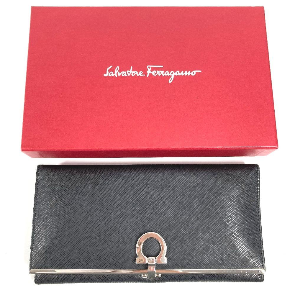 Salvatore Ferragamo Gancini logo Long wallet Long Wallet Leather Black/Silver