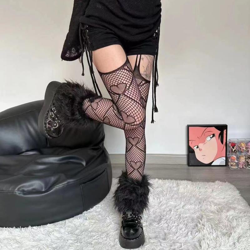 

Чулки в сетку с сердечками Y2K, милые колготки для девочки, телесные женские сексуальные чулки с подвязками, чулки JK Lolita для вечеринки, кружевные чулки one size чёрный