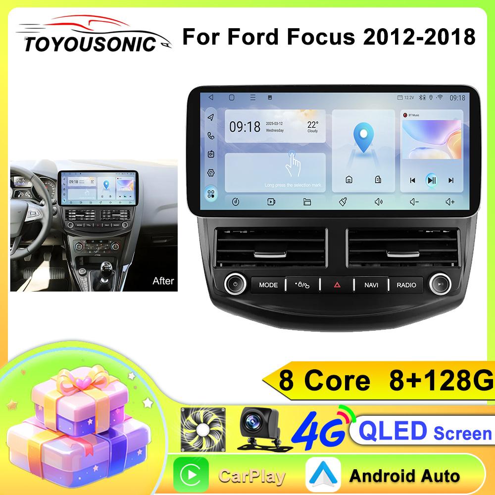 Toyousonic 12.3 Inch For Ford Focus 3 Mk 3 2012 - 2018 Wireless Carplay Android Auto Radio Car Multimedia Player WIFI+4G