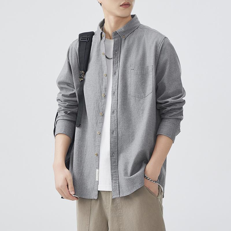 

Легкая деловая японская ретро весенняя мужская рубашка из чистого хлопка с мехом и длинным рукавом, американская рабочая рубашка 3XL серый