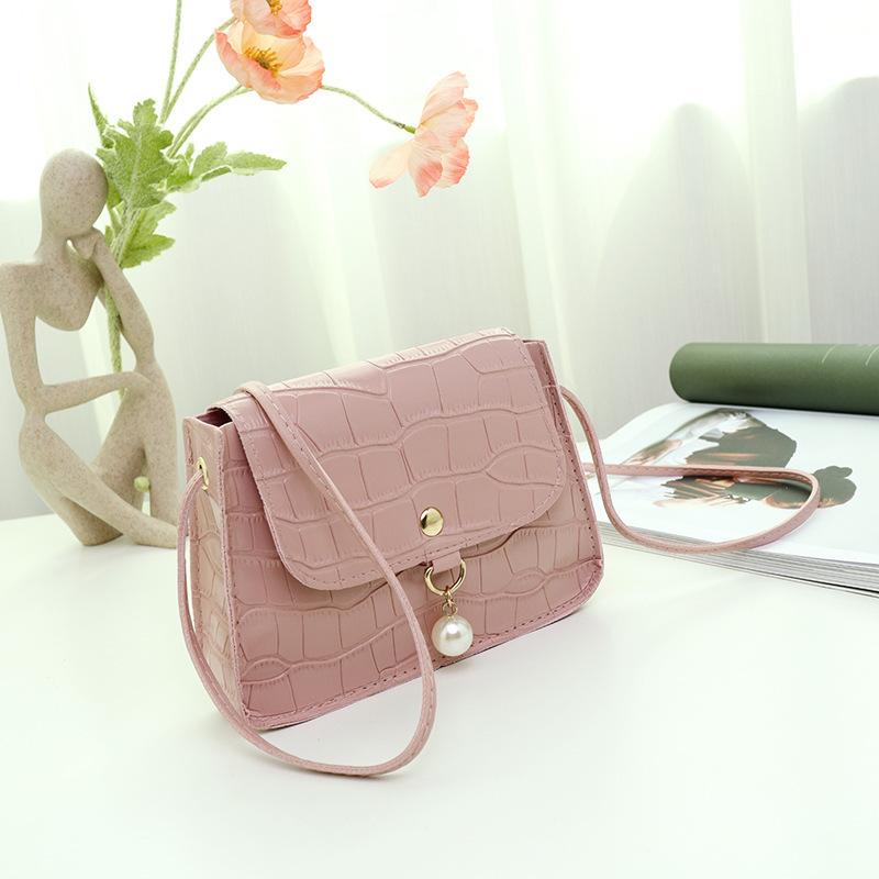 Women's Bag New Stone Pattern Hanging Pearl Simple Small Square Bag Casual Mobile Phone Bag Small Bag Gift Bag