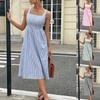 Women's Sleeveless Square Neck Striped Midi Dress