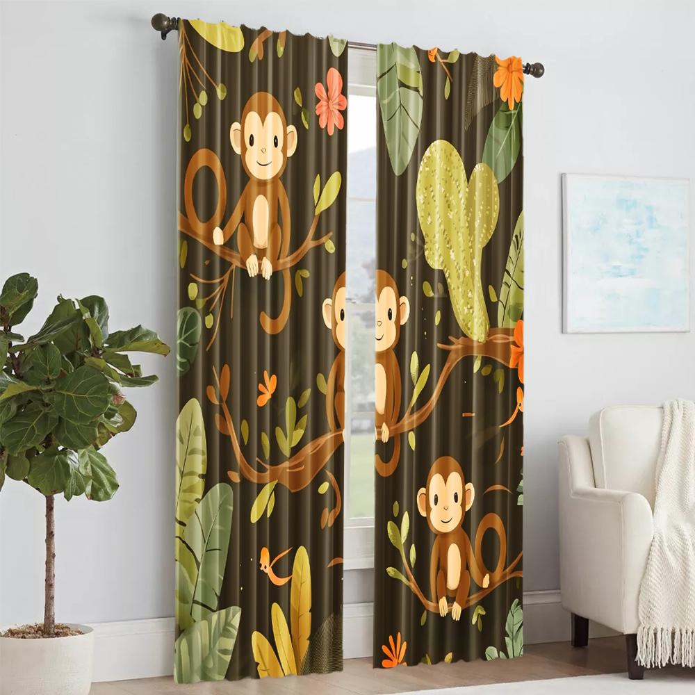 Set Of 2 Versatile Polyester Transparent Curtains Home Decoration Monkeys Branches Use Bedrooms Living Rooms Curtain Perfect For Great Room