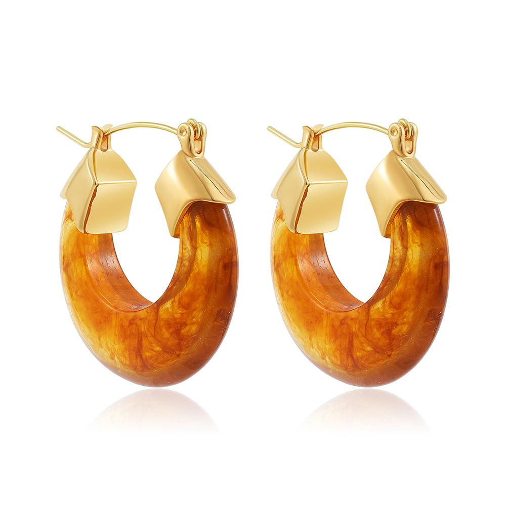 

New Trendy Resin Acrylic Chunky Round Hoop Earrings for Women Vintage Brown Transparent Circle Earring Statement Zircon Gifts коричневый