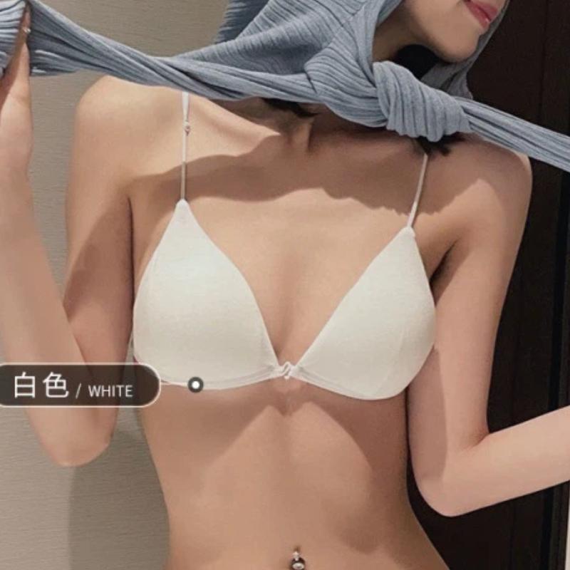 Soutien-gorge sans fil noir à fermeture avant avec bretelles fines et bonnets triangulaires