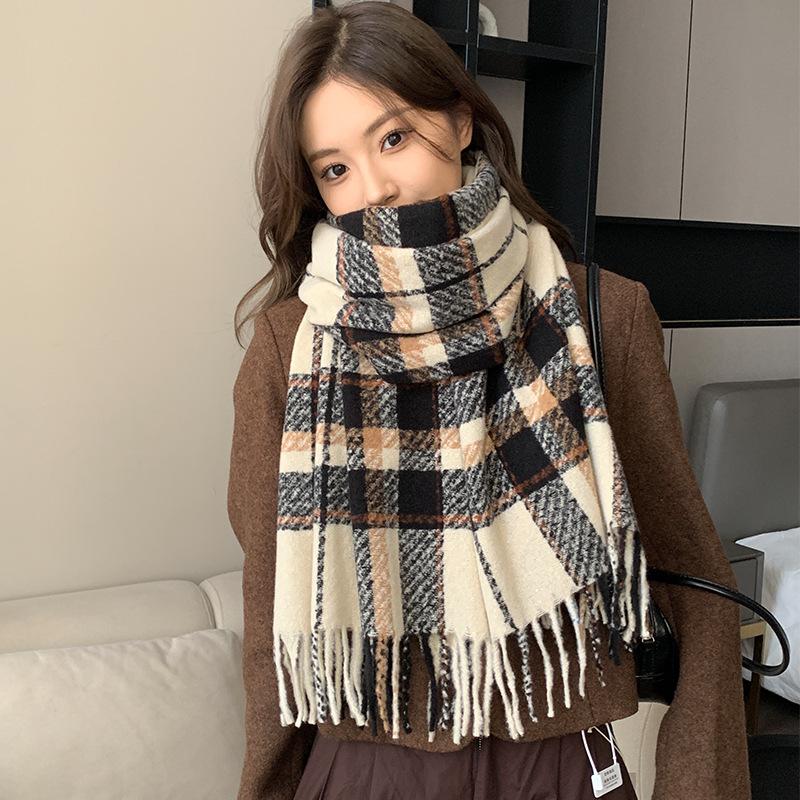 Winter Neu Retro Karierter Schal Verdickt Warm Langer Schal Doppelseitiger Schal