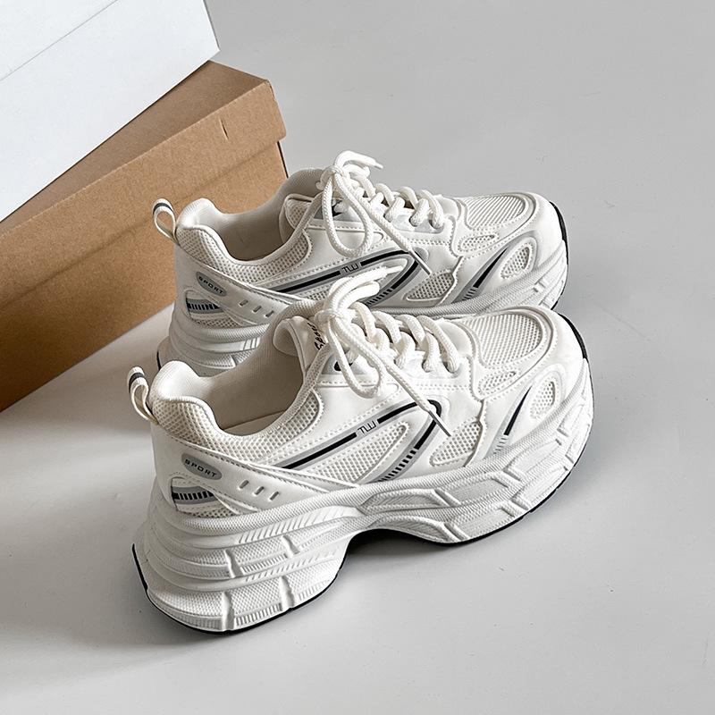 Dad Shoes Girl 2025 New Summer Thin Breathable Mesh Thick Sole Height Increasing Sports Versatile Lightweight Little White Shoes