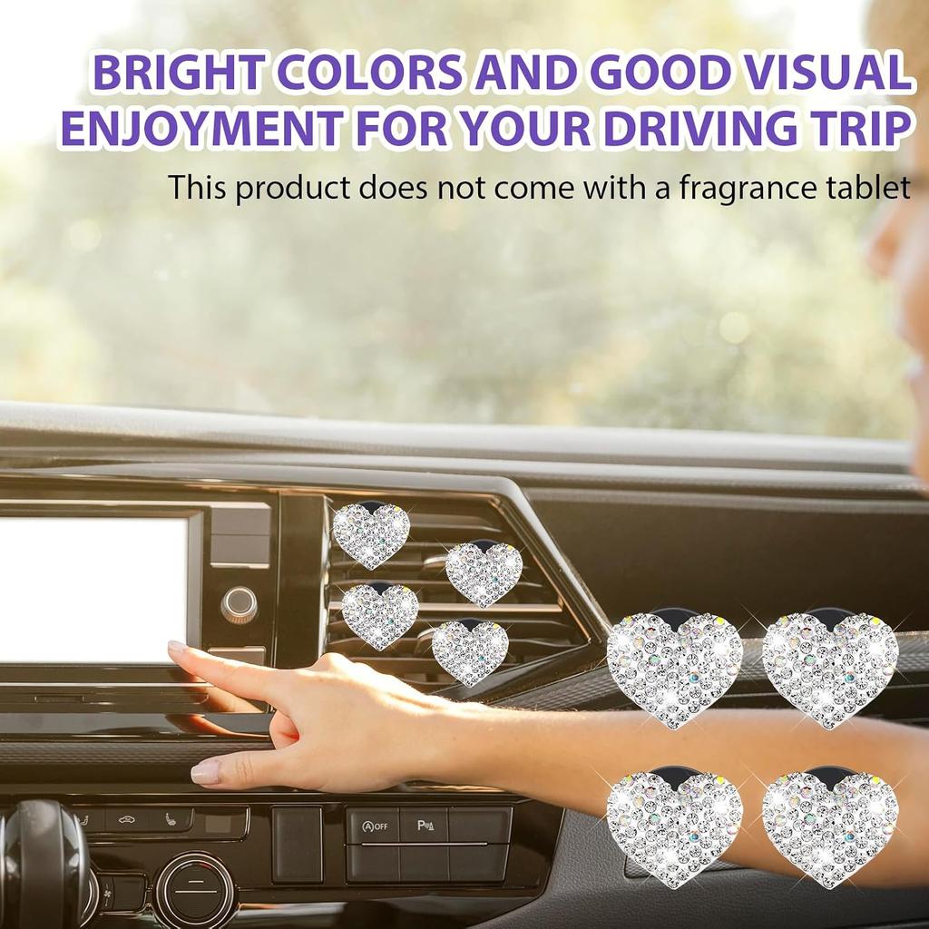 4Pcs Car Vent Clips, Bling Heart Air Vent Clips, Universal Air Conditioning Freshener Clip for Decorative White Car Accessories