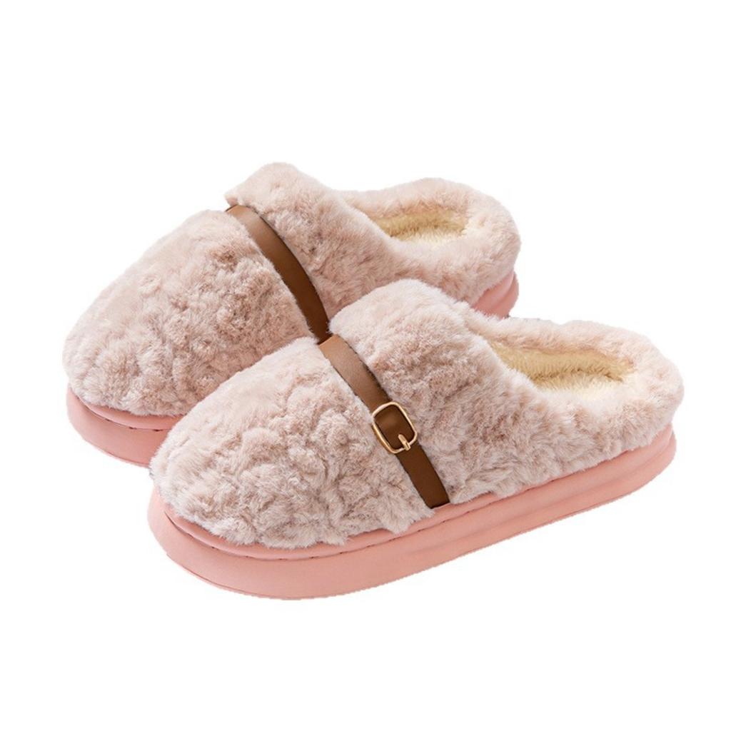 Wear Resistant, Anti Slip, Lightweight Plush Slippers with Warm and Thick Soles for Couples, Home Warming Cotton Slippers In Winter