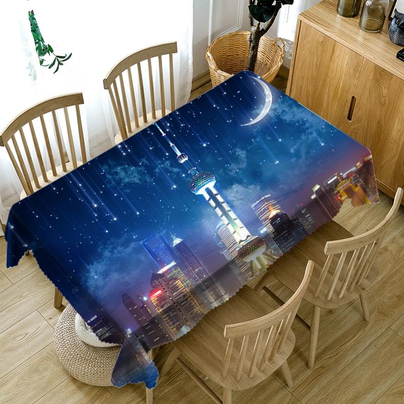 City Night Scene Pattern Tablecloth Washable Cloth Thicken Cotton Rectangular And Round Table Cloth