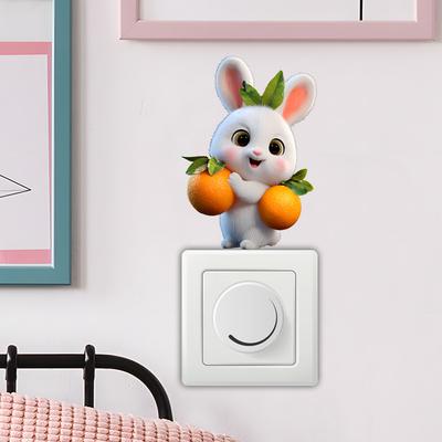 Self-adhesive Cute Cartoon Rabbit Holding Orange Switch Stickers Removable for Home Decor