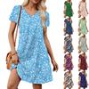 Women's Petal Short Sleeve V Neck Loose Floral Print Swing Sundress With Pockets