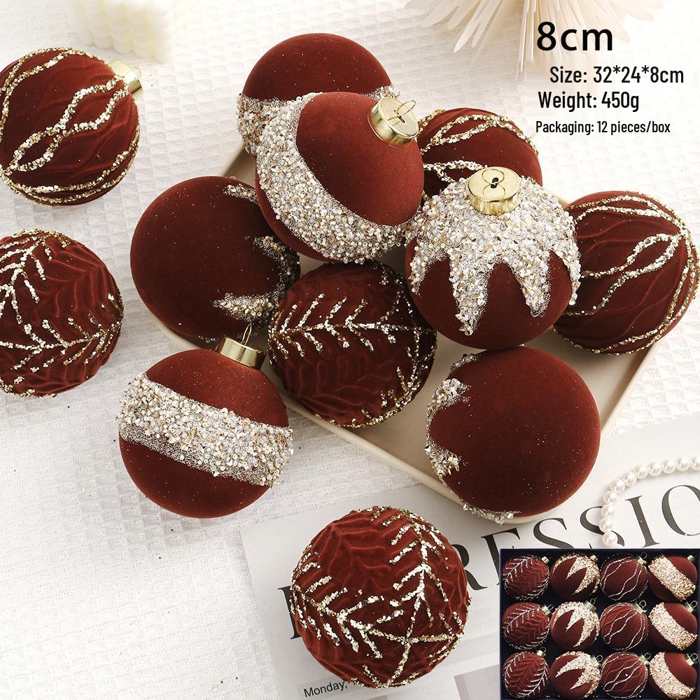 8cm Diamond Flocking Christmas Ball Set - Festive Tree Decorations