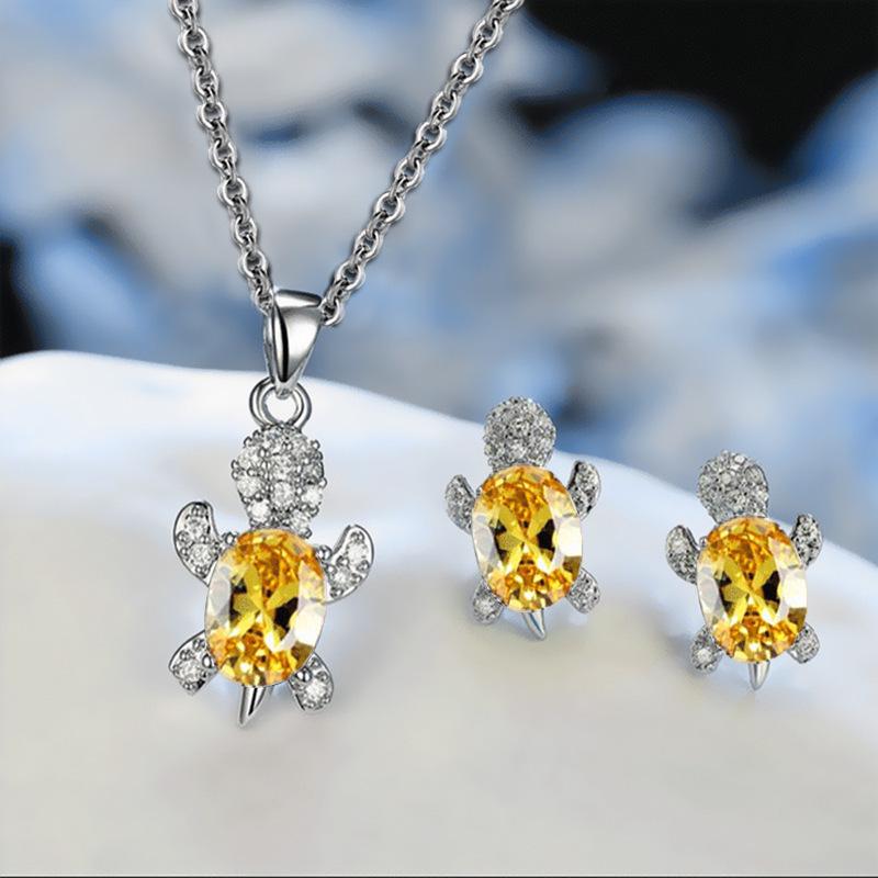 Elegant Turtle Necklace and Earring Set with Full Diamond Design
