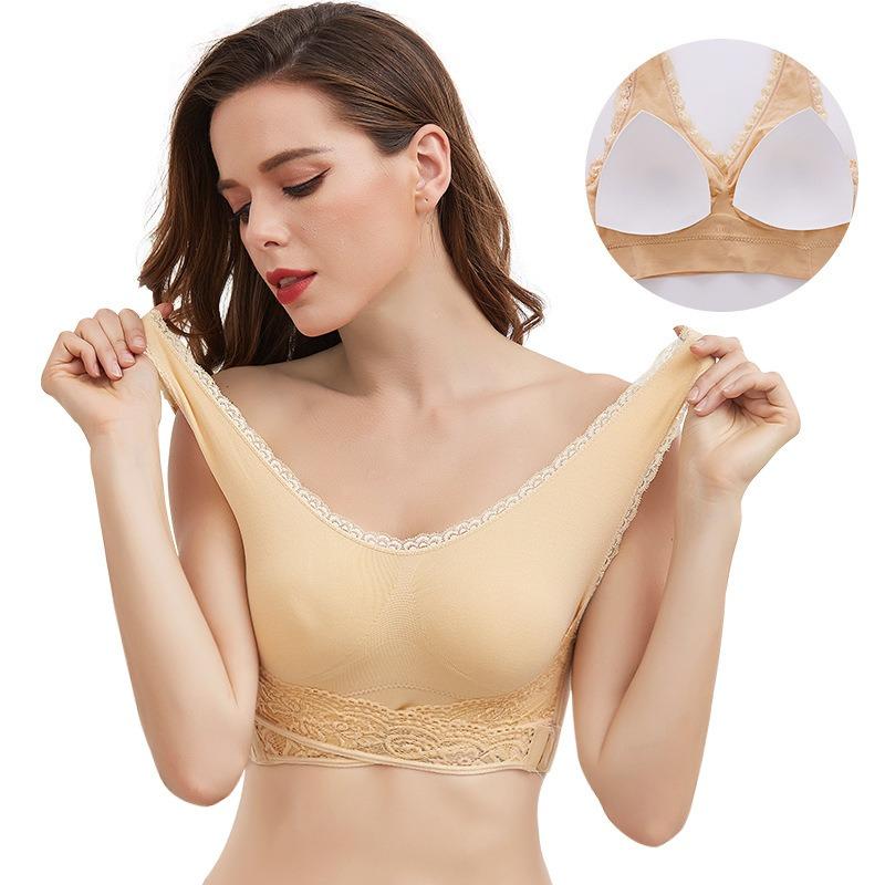 Front Cross Side Buckle Lace Gathered Wireless Sports Bra For Women Yoga Running Fitness