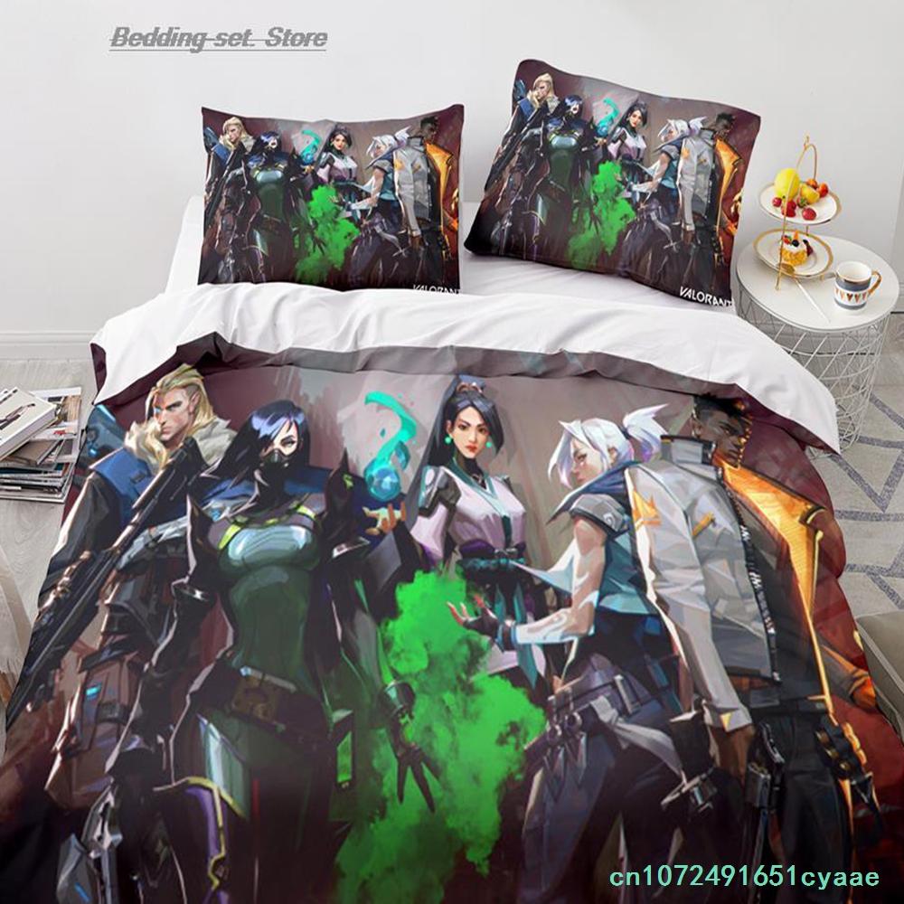 Gaming Valorant Bedding Set Single Twin Full Queen King Size Bed Set Aldult Kid Bedroom Duvetcover Sets 3D Print Anime 030