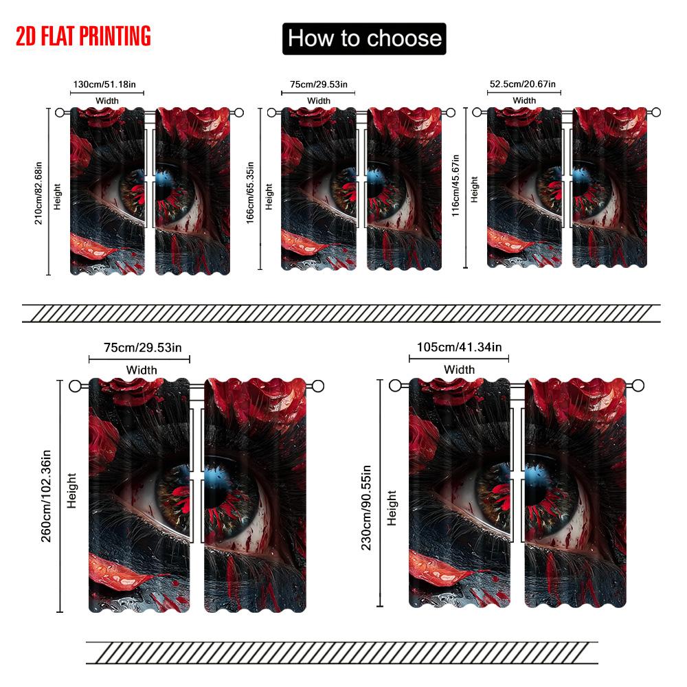 Set Of 2 Plane Printing Curtains Deep Eyes Polyester Fabric Without Rod Room Decor Use Living Sheer Made Window Treatment