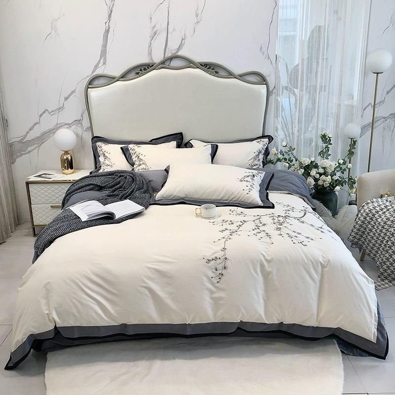 Luxury Embroidery 100S Bedding Set 100% Cotton Classical wide edge Duvet Cover 4PCS with flat Sheet Pillowcases King Queen Size
