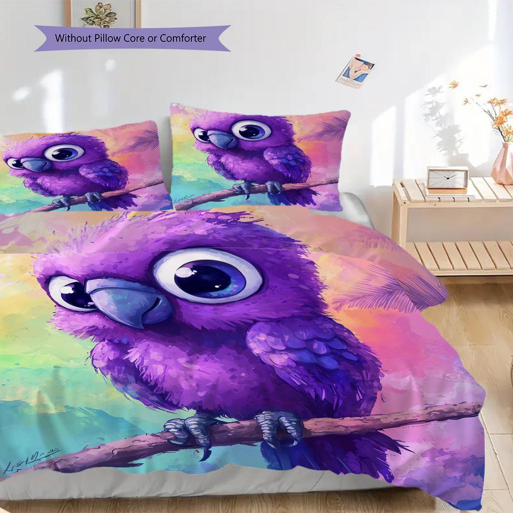 Parrot Pattern Bedding Quilt Set Quilt Cover Pillowcase Home Decoration Birthday Gift (1 * duvet cover + 2 * pillowcase, without core)