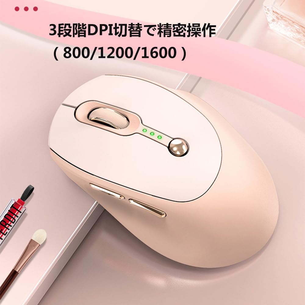 Wireless Mouse, Bluetooth & 2.4G Dual Mode, Quiet Design, Type-C Rechargeable, Optical, 6 Buttons, 3 DPI Settings, Compact, for Women,