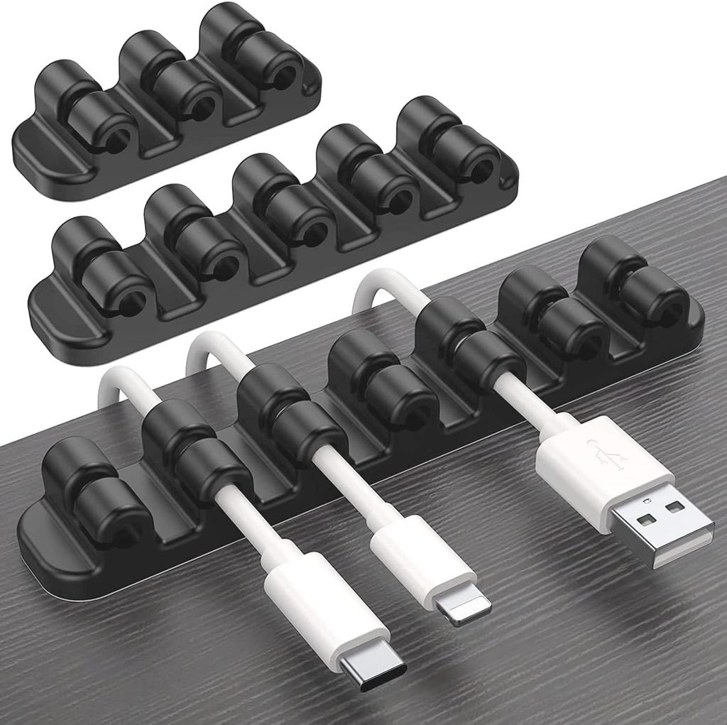 SOULWIT 3-Pack Cable Holder, Cord Clips, Cord Storage for Lightning Cables, USB Cables, Charging Cables, Mouse Cables, Keyboard Cables, Silicone