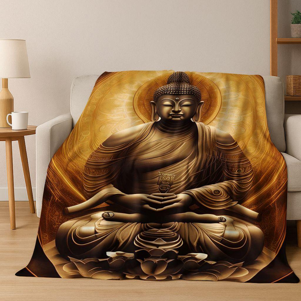 Faith Solemn Buddha Sakyamuni Flower Flannel Blanket,Cozy Soft Throw Blanket for Home Bedroom Bed Sofa Picnic Cover Gift Kids