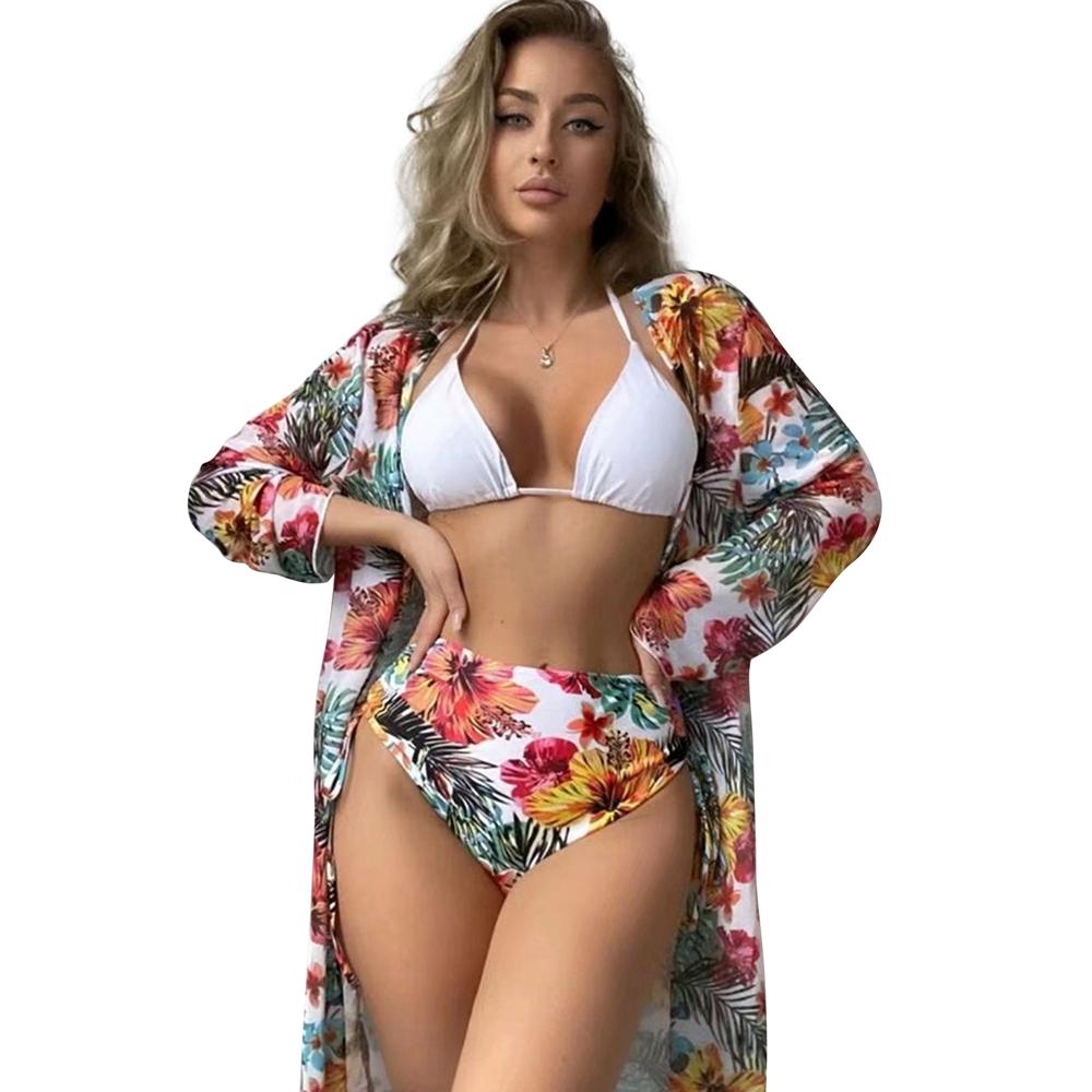 

Танкини Купальники Для женщин Цветочный принт Темперамент Высокая талия Купание 3шт Бикини Костюмы