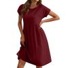 Womens Summer Dresses Short Sleeve Linen Casual T-Shirt Dresses Swing Beach Midi Dress Sundresses With Pockets