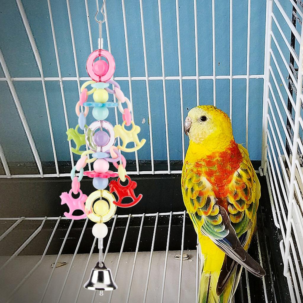 Colorful Beads Bell Bird Cage Stand Parrot Hanging Toy Pet Birds Bite Chewing Decoration Toys