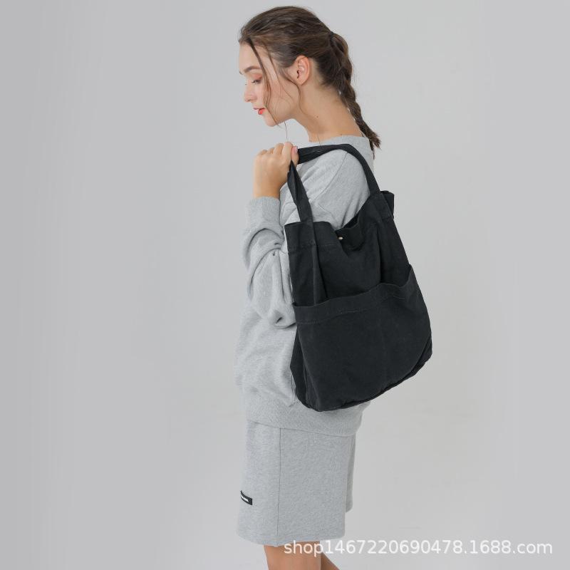 Spring Bag Canvas Bag Retro Washed Cloth Bag Bucket Bag Large Capacity Shoulder Bag
