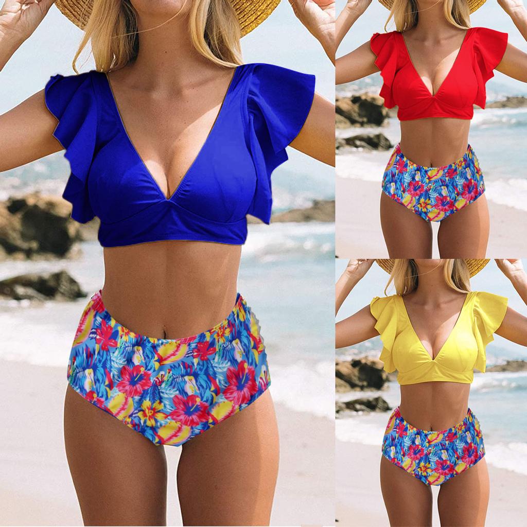 Kvinner Høy midje Bikini Push Up Bikinis Print Badedrakt Kvinne Strandklær Badeklær