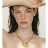 Yhpup Stainless Steel Metal Hollow Round Pendant Statement Necklace 16K Golden Platinum PVD Plated Daily Casual Collar Jewelry