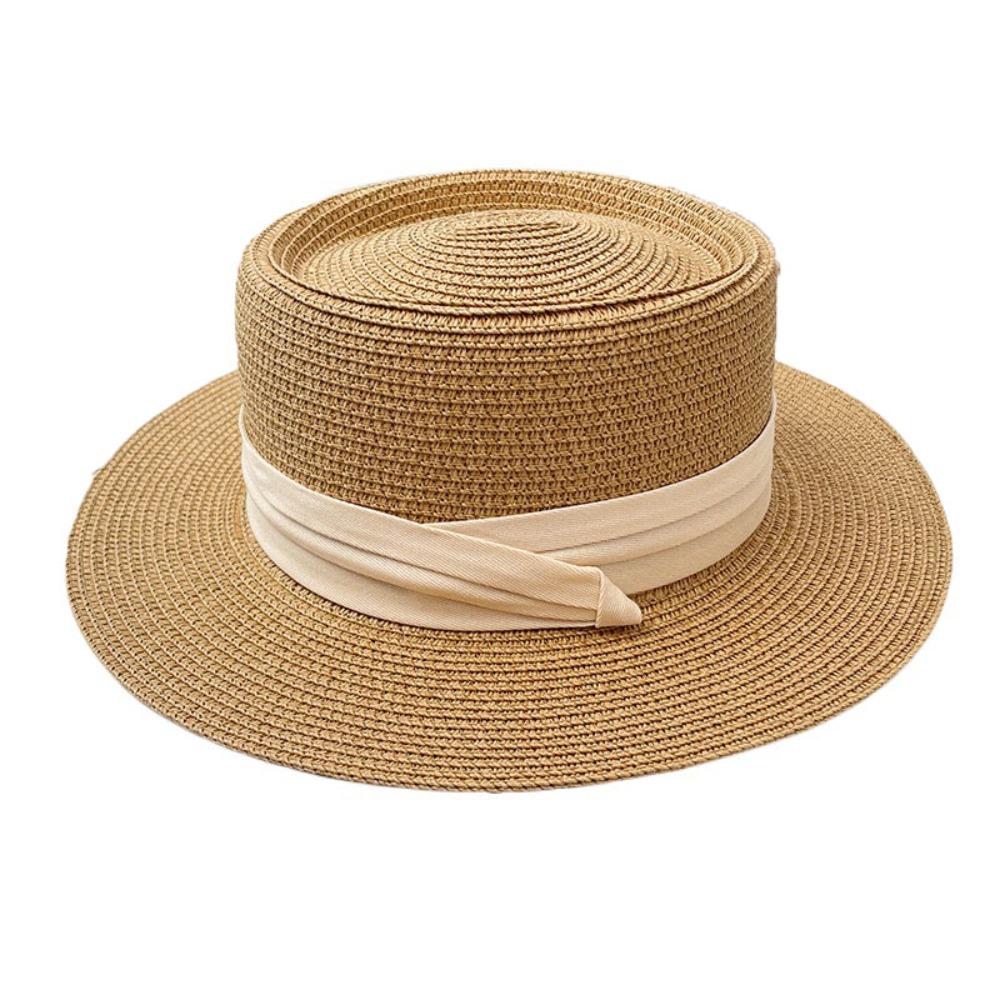 Flat Brim Straw Woven Hat Wide Brim Women's Sun Hat Fashion Sunscreen Bucket Hat  Hiking