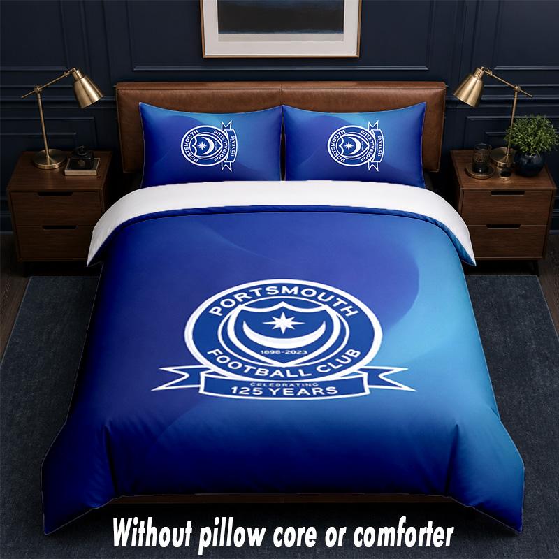 Set Biancheria da Letto Design Portsmouth FC 1 Copripiumino + 2 Federe Morbido Traspirante Biancheria da Letto per la Casa
