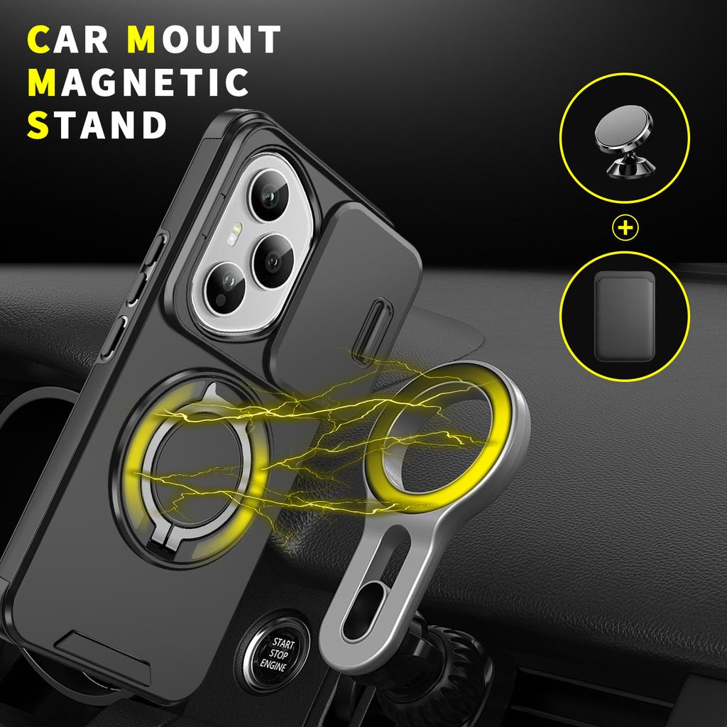 Shockproof Magnetic Case for Honor 400 Pro 5G Slide Camera Lens Ring Stand Protect Cover for Honor 400 Lite X9C Magic7 Lite Case