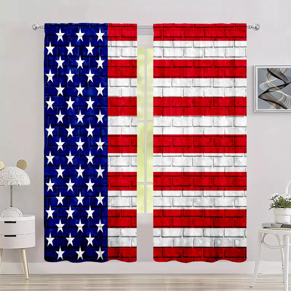 2 Stück Amerikanische Flagge Bedruckter Vorhang für Heimdekoration - Stangentasche Fensterdekoration für Schlafzimmer, Büro, Küche und Wohnzimmer