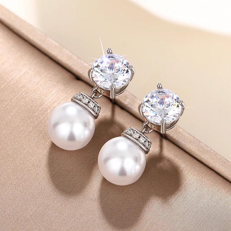 

Huitan Aesthetic Girls s Synthetic Pearl-like Dangle Ear Accessories with AA CZ Silvery Color Temperament Ladies Accessories Party Jewelry