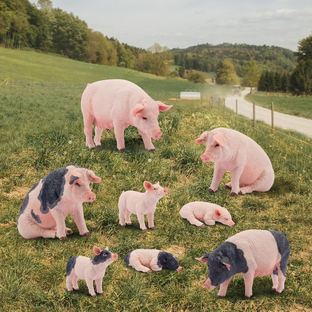 TOYMANY 8-Piece Farm Animal Figure Set, Pig Figures, Parent and Child Figures, Realistic Animal Models, Popular Animal Toys, Birthday Gifts,
